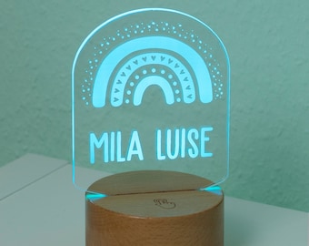 Personalisiertes Schlummerlicht mit Namen | Nachtlicht Regenbogen Lampe fürs Kinderzimmer mit Farbwechsel & 3D-Effekt