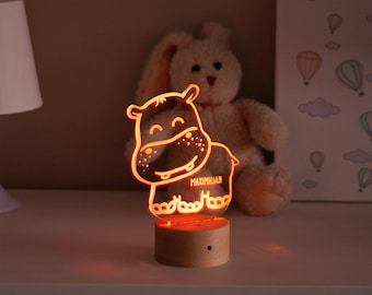 LED Kinder Nachtlicht - Hippolampe - Acrylglas mit Holzsockel