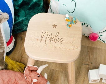 Kinderhocker Personalisiert | Niers-Motiv - Kinderstuhl aus Massivholz - Geschenk für Kinder - Höhe ca. 29cm