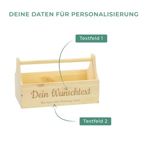 Personalisierte Werkzeugkiste aus Holz Werkzeugkasten als Geschenkkorb in verschiedenen Farben mit Wunschtext Präsentkorb Bild 4