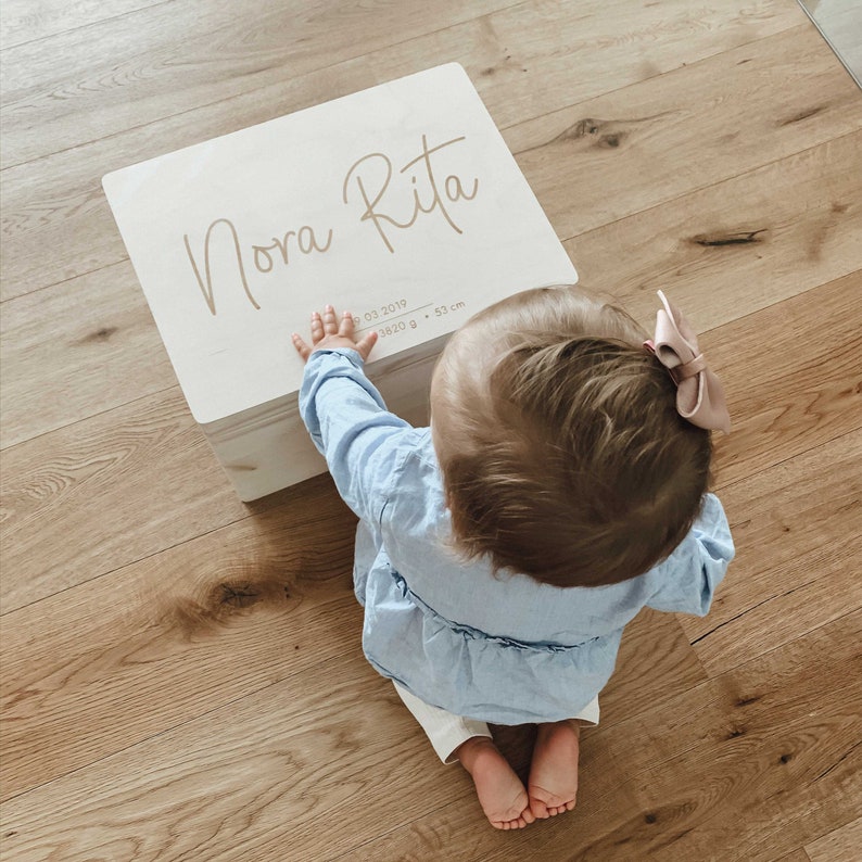 Erinnerungskiste Baby - Erinnerungsbox Kinder | Personalisierte Holzkiste zur Geburt - M, L, XL - Niers Holz Kiste mit Namen personalisiert