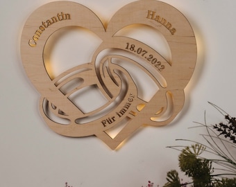 Personalisierte LED Wandleuchte "Brautpaar Design" Geschenk zur Hochzeit, Hochzeitstag oder Jahrestag - Geschenkidee für Brautleute