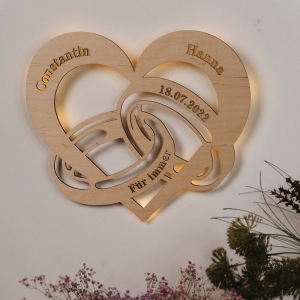 Personalisierte LED Wandleuchte "Brautpaar Design" Geschenk zur Hochzeit, Hochzeitstag oder Jahrestag - Geschenkidee für Brautleute
