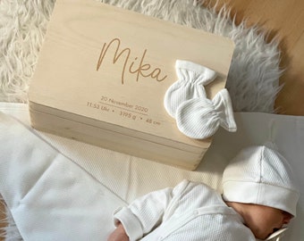 Erinnerungskiste Baby - Erinnerungsbox Kinder | Personalisierte Holzkiste zur Geburt - S, M, L, XL - Niers Holzkiste mit Gravur