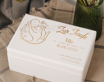 Personalisierte Holzkiste zur Taufe - Weiß - Holzbox als Geschenk für Taufkinder - L, XL - Geschenkidee für Paten und Eltern