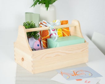Werkzeugkiste aus Holz | Werkzeugkasten als Geschenkkorb in verschiedenen Farben - Geschenkkiste & Präsentkorb