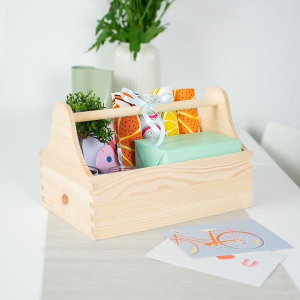 Werkzeugkiste aus Holz | Werkzeugkasten als Geschenkkorb in verschiedenen Farben - Geschenkkiste & Präsentkorb