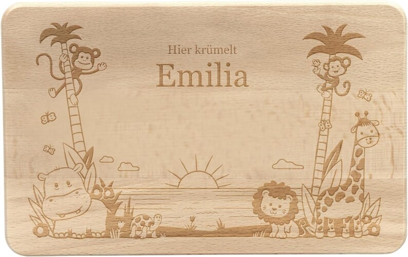 LAUBLUST Frühstücksbrettchen Kinder Personalisiert mit Gravur Dschungel Motiv Geschenk Brettchen 24x15cm, Holz FSC® Bild 7