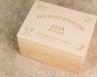 Erinnerungskiste zur Konfirmation - Erinnerungsbox für Jugendliche | Personalisierte Holzkiste zur Konfirmation - M, XL - Geschenkidee