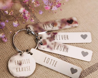 Personalisierte Schlüsselanhänger aus Edelstahl mit Herz-Motiv | Perfektes Geschenk für Familie und Freunde