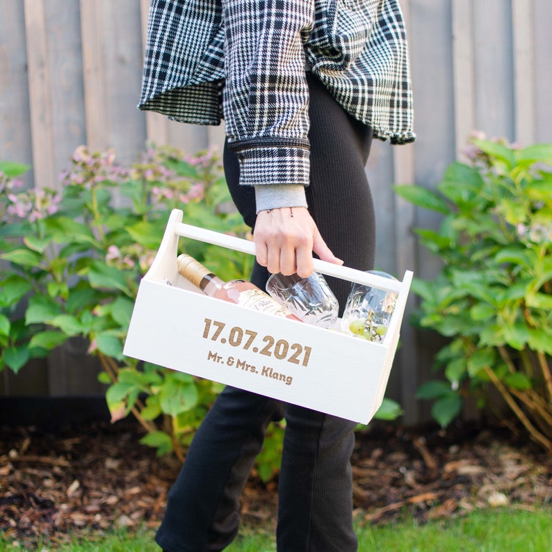 Personalisierte Werkzeugkiste aus Holz Werkzeugkasten als Geschenkkorb in verschiedenen Farben mit Wunschtext Präsentkorb Bild 7