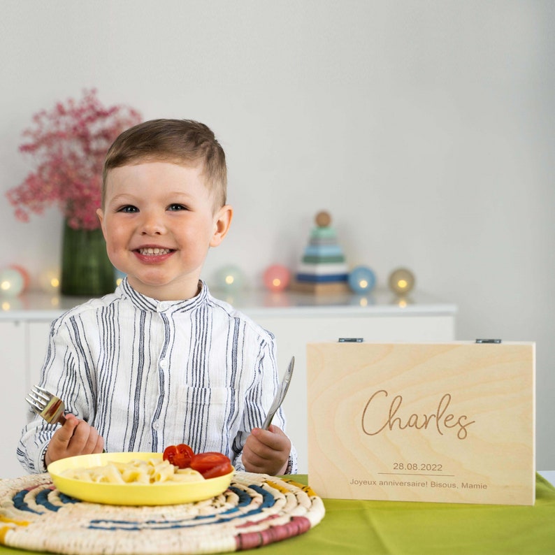 Personalisiertes Besteck für Kinder mit Gravur Kinderbesteck inkl. Holzbox für Mädchen und Jungen Bild 4