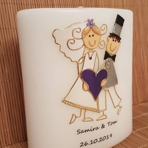 Wedding candle oval bridal couple playful in gold 150/135 mm. image 7