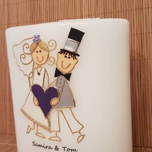 Wedding candle oval bridal couple playful in gold 150/135 mm. image 4