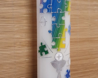 Puzzle Cross 4 silver table candle 26.5/6 cm.