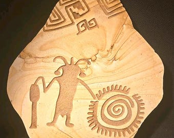 Vintage TIZA Kokopelli Sandstone Plaque Southwestern Wall Art Tribal Desert Decor