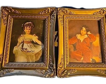 Vintage Set Of 2 Small 6' Framed Victorian Prints Master Lambton Miss Lawrence