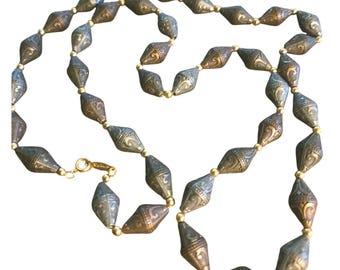 Vintage Napier Victorian Revival Necklace Faux Metal Barrel Beads Gold Tone...