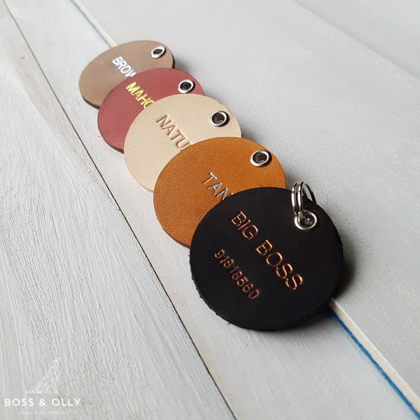 Runde Leder-Hundemarke / Kofferanhänger / Schlüsselanhänger