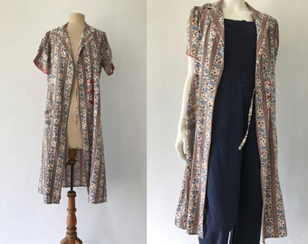 Vintage 1930s chore dress/vintage duster/1930s Dustbowl dress/1930s printed cotton duster/vintage workwear
