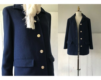 Vintage AQUASCUTUM blue wool jacket /vintage short wool jacket/vintage pea coat/1960s wool jacket