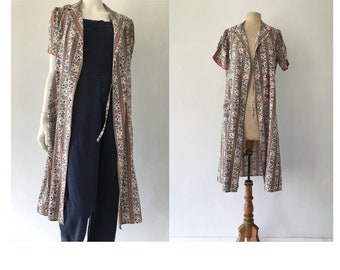 Vintage 1930s chore dress/vintage duster/1930s Dustbowl dress/1930s printed cotton duster/vintage workwear