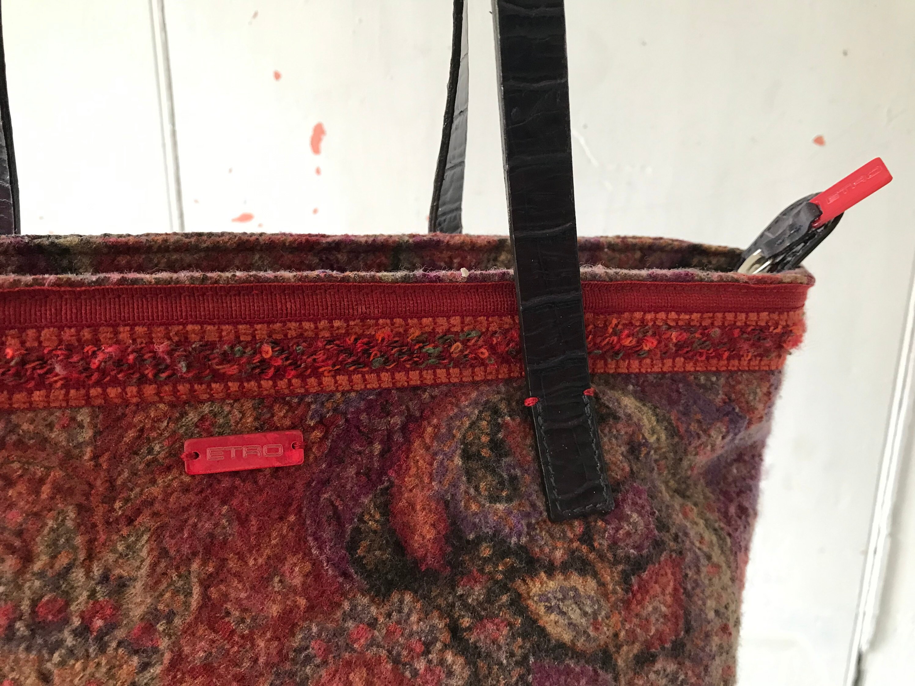 Vintage Etro classic wine paisley Kelly bag style shoulder