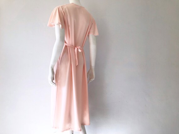 1930s Vintage Peach Slip Dress: Shiny silky Rayon Nightgown lingerie, Lace Trim