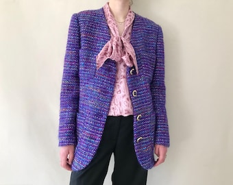 Vintage VALENTINO tweed jacket/Vintage bouclé tweed jacket by Valentino/ Designer vintage jacket/ wool bouclé tweed jacket