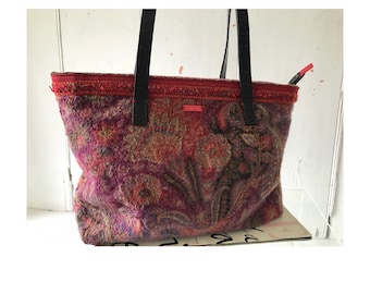 Vintage Etro classic wine paisley Kelly bag style shoulder