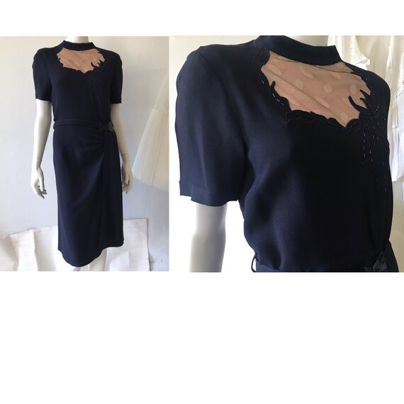 Vintage 1940s navy crepe dress/ 1940's dress/ Ori… - image 6