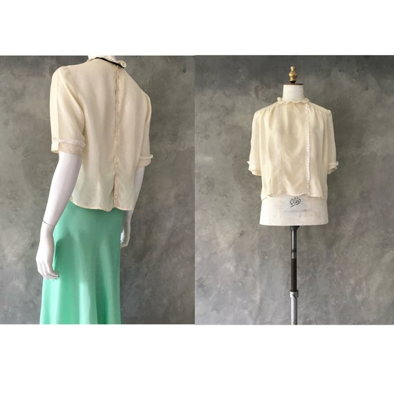 1930s silk blouse/ 1930s lace trimmed blouse/vint… - image 5