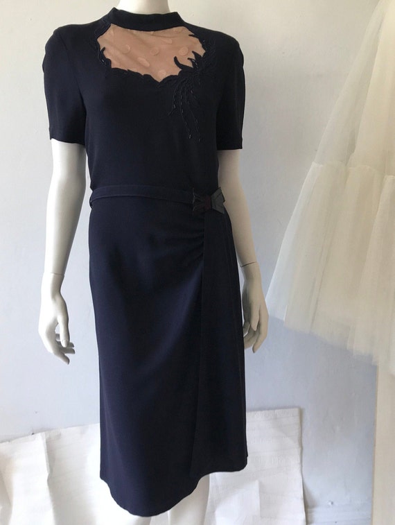 Vintage 1940s navy crepe dress/ 1940's dress/ Ori… - image 2