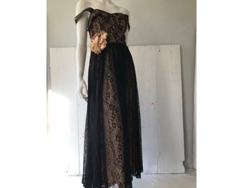 80s Norma Kamali Black Lace Gown - Etsy