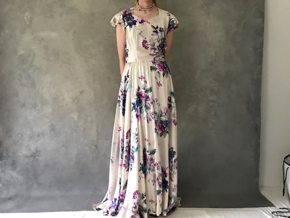 Vintage 1930s floral gown/1930s full length gown/1930s satin gown/Vintage ballgown/Vintage floral dress/Vintage occasion wear