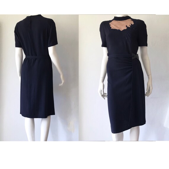 Vintage 1940s navy crepe dress/ 1940's dress/ Ori… - image 4