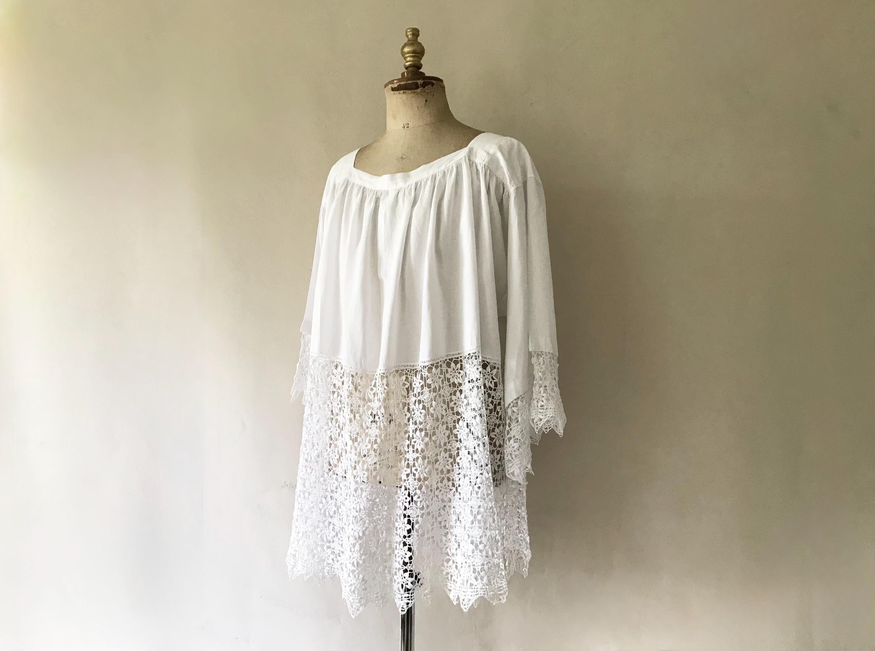 トップス antique church smock Antique Lace Trimmed Smock/beautiful Vintage Church Smock