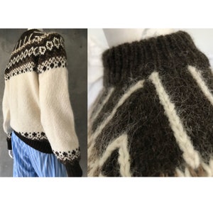 Vintage Icelandic knit wool sweater/vintage folk knit sweater/cream wool pattern knit/heritage knit jumper/1970s chunky knit image 8