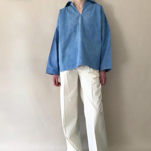 ヴィンテージセーラースモック/職人のスモック/コーンウォールブルーの帆布シャツ/伝統的なワークウェア