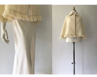 1970s fluffy cream mohair cape/ Vintage 1970’s cream mohair wool cape/ Vintage fringed mohair cape/Scottish mohair cape