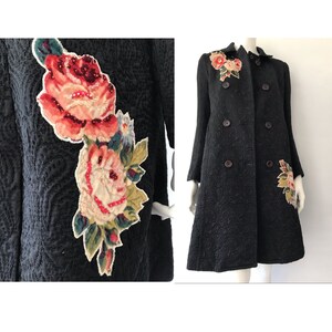 Black coat with embroidered flowers clearance