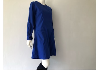 Vintage Arbeitskleid aus Baumwolle/ Vintage Kleid für die Arbeit 1960er Jahre/ hübsches blaues Kleid/Skater-Kleid