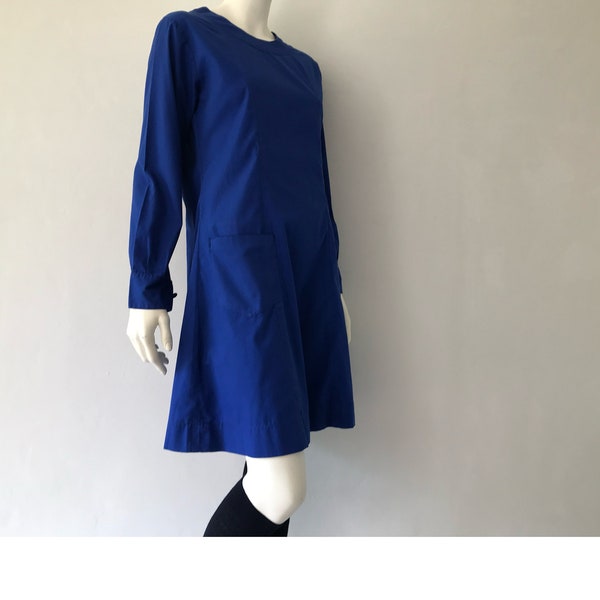 Vintage cotton work dress/ vintage chore dress/ vintage workwear/pretty blue work dress/skater style dress/heritage workwear/1960s dress