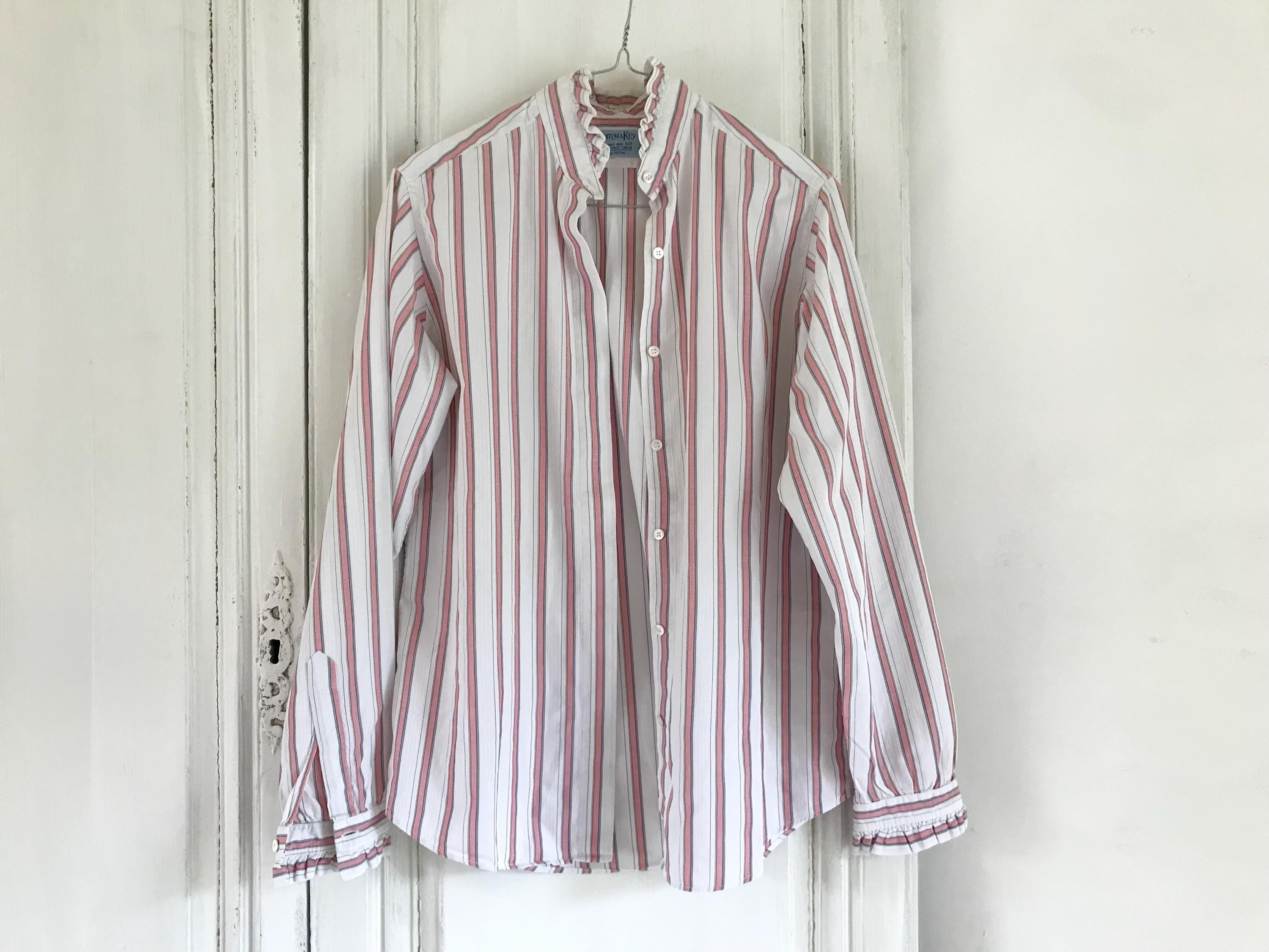 hilditch and key dress shirts Vintage Frilled Shirt by HILDITCH AND Key/vintage Striped Ruffle Shirt/ribbon  Striped Cotton Button Up/pie Crust Collar Shirt/frilly Shirt