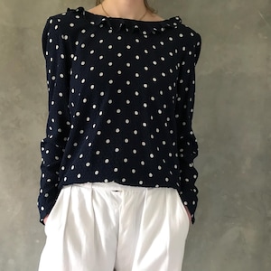 Vintage VALENTINO polka dot silk blouse/spotty silk blouse by Valentino/frilled silk blouse/designer silk blouse/polka dot silk shirt