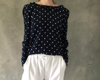 Vintage VALENTINO polka dot silk blouse/spotty silk blouse by Valentino/frilled silk blouse/designer silk blouse/polka dot silk shirt
