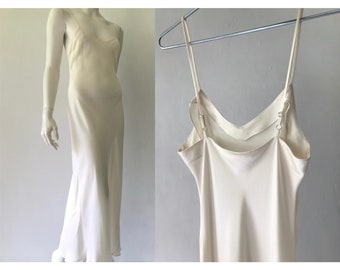 Vintage silk satin slip dress/ Vintage  silk charmeuse slip dress/ vintage cream satin slip dress/90s slip dress
