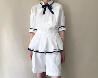 Vintage Edwardian style sailor shirt/Vintage sailor blouse/Sailor striped cotton blouse/1900s style sailor top