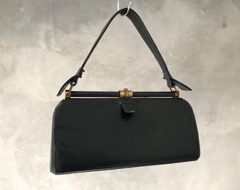 Vintage 1930s leather bag/Stylish leather bag/Art Deco leather bag/Vintage leather bag