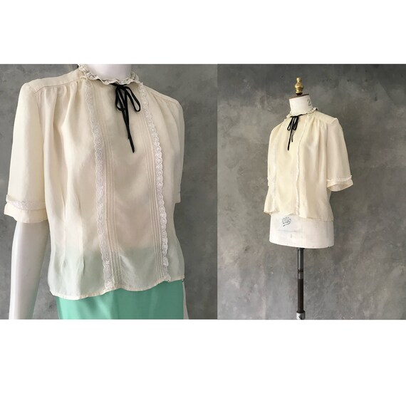 1930s silk blouse/ 1930s lace trimmed blouse/vint… - image 4